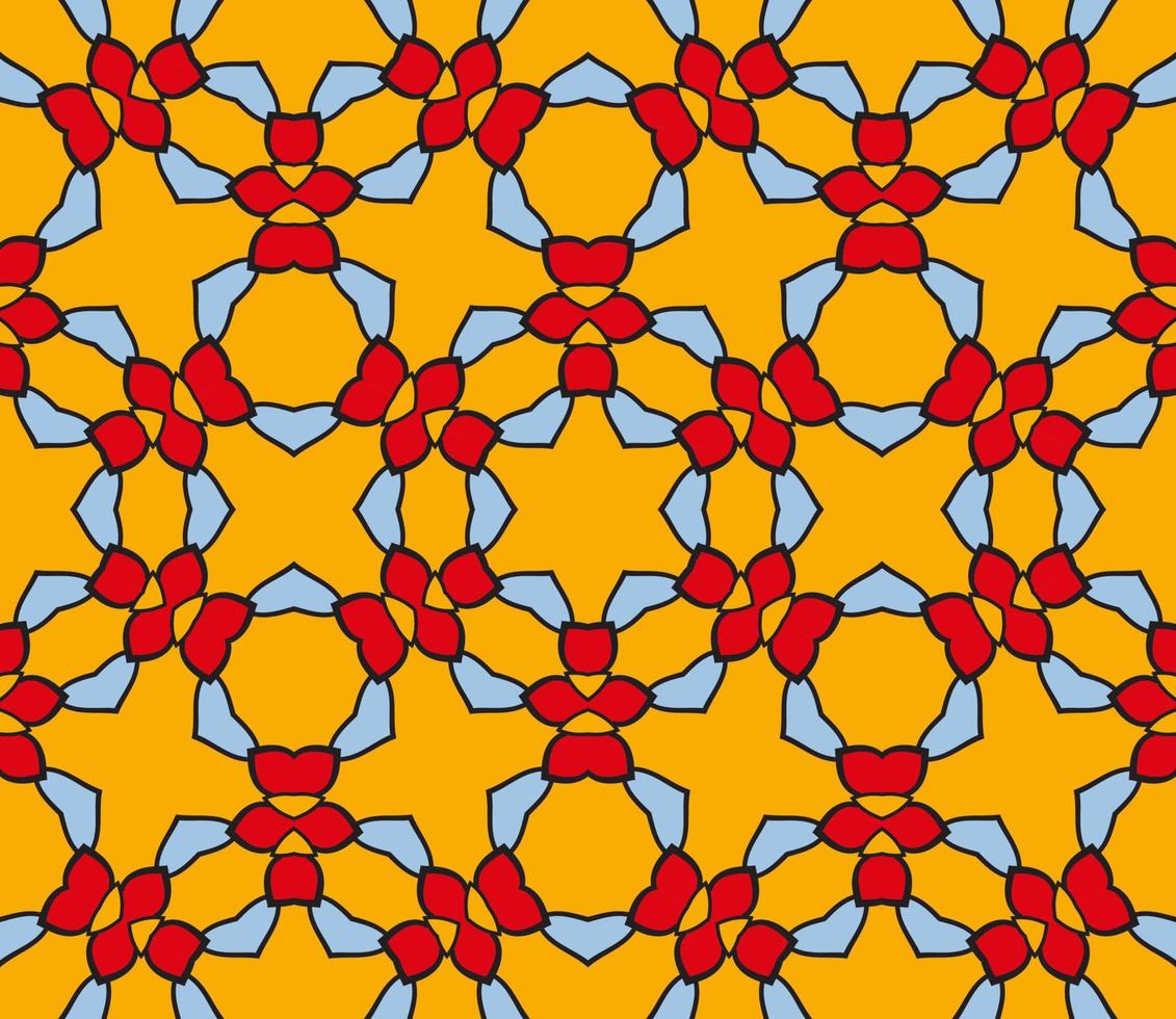 nahtloses muster der geometrischen blume des abstrakten bunten gekritzels. Blumenhintergrund. Kaleidoskop-Mosaik, Geo-Fliese aus dünner Linienverzierung. vektor