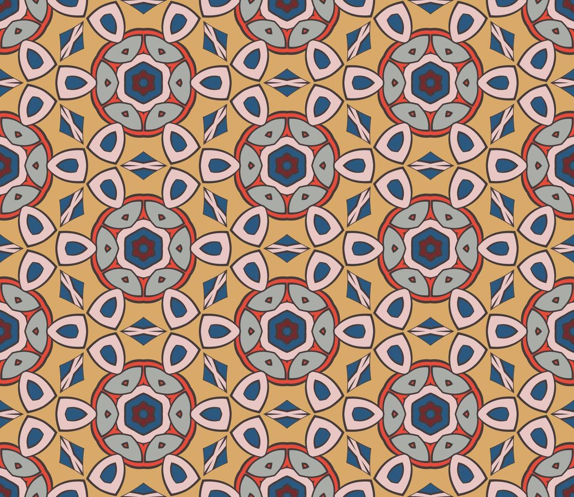 nahtloses muster der geometrischen blume des abstrakten bunten gekritzels. Blumenhintergrund. Kaleidoskop-Mosaik, Geo-Fliese aus dünner Linienverzierung. vektor