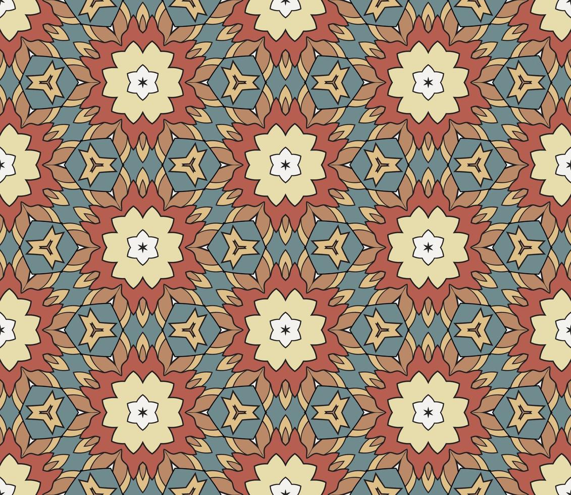 abstrakt färgglada doodle geometriska blomma seamless mönster. blommig bakgrund. kalejdoskop mosaik, geo kakel av tunn linje prydnad. vektor