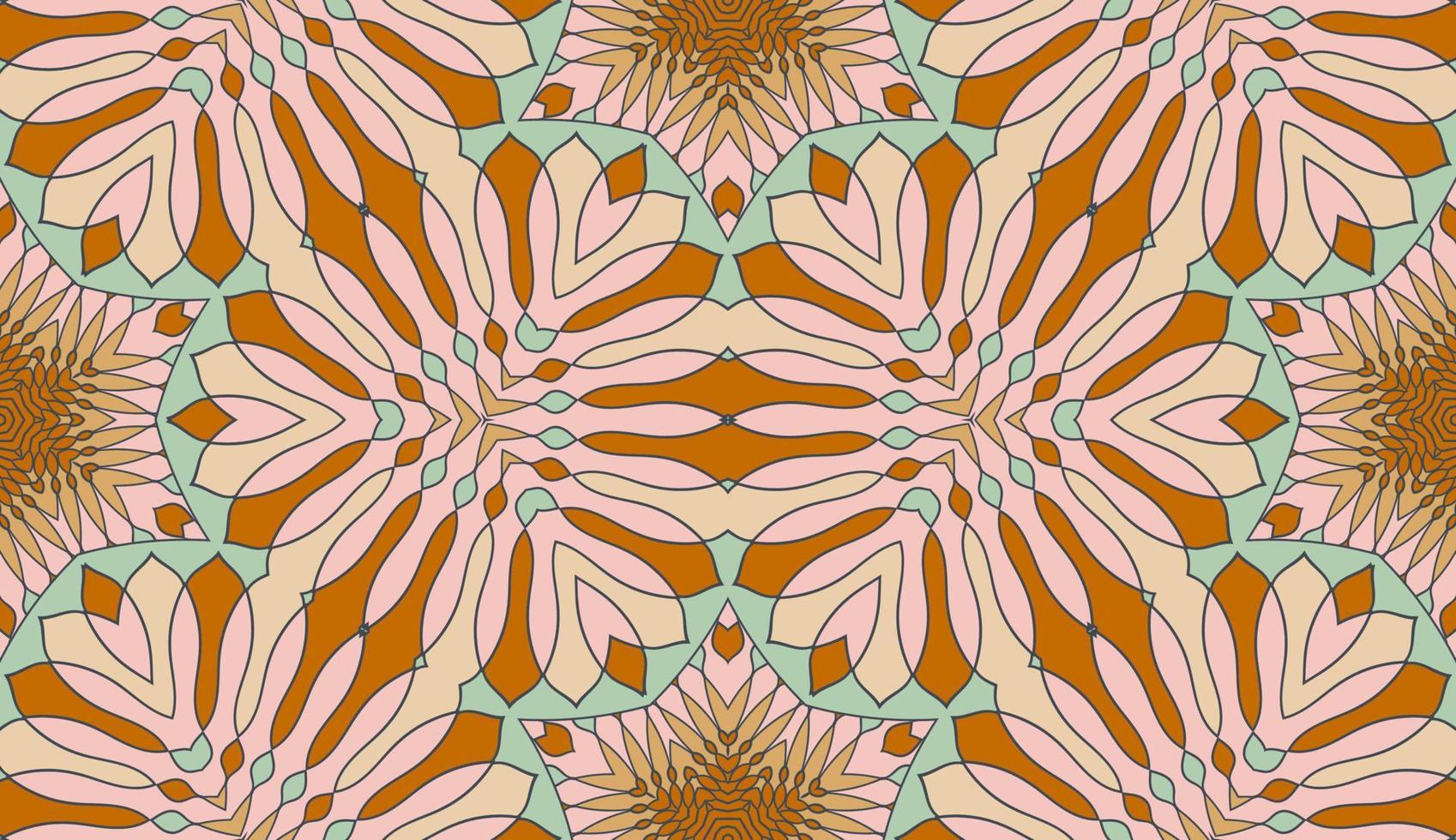 nahtloses muster der geometrischen blume des abstrakten bunten gekritzels. Blumenhintergrund. Kaleidoskop-Mosaik, Geo-Fliese aus dünner Linienverzierung. vektor