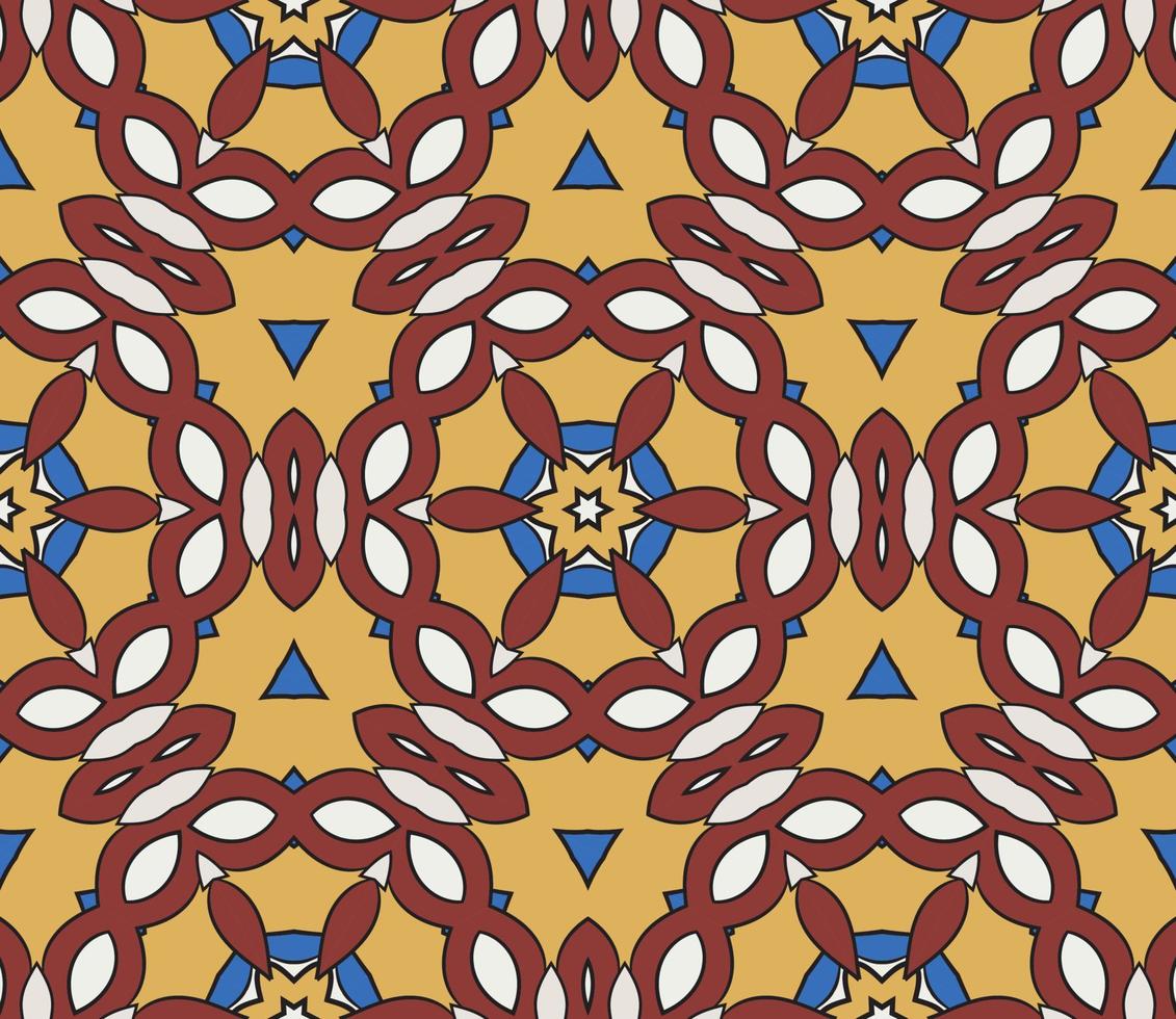 nahtloses muster der geometrischen blume des abstrakten bunten gekritzels. Blumenhintergrund. Kaleidoskop-Mosaik, Geo-Fliese aus dünner Linienverzierung. vektor