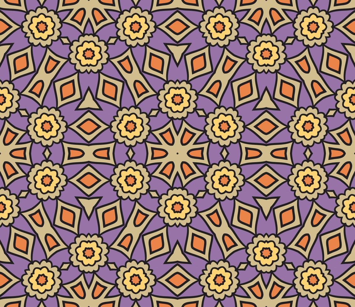 abstrakt färgglada doodle geometriska blomma seamless mönster. blommig bakgrund. kalejdoskop mosaik, geo kakel av tunn linje prydnad. vektor