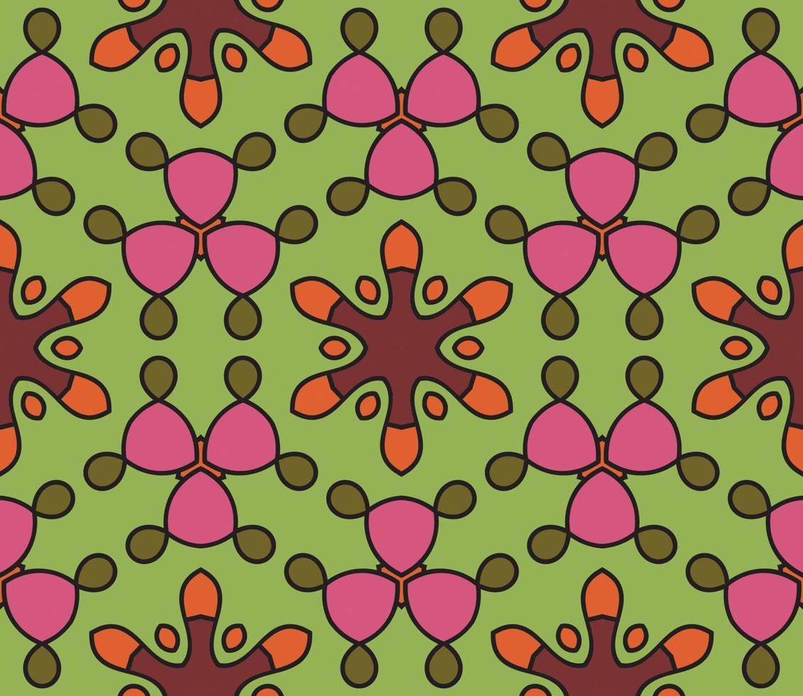 nahtloses muster der geometrischen blume des abstrakten bunten gekritzels. Blumenhintergrund. Kaleidoskop-Mosaik, Geo-Fliese aus dünner Linienverzierung. vektor