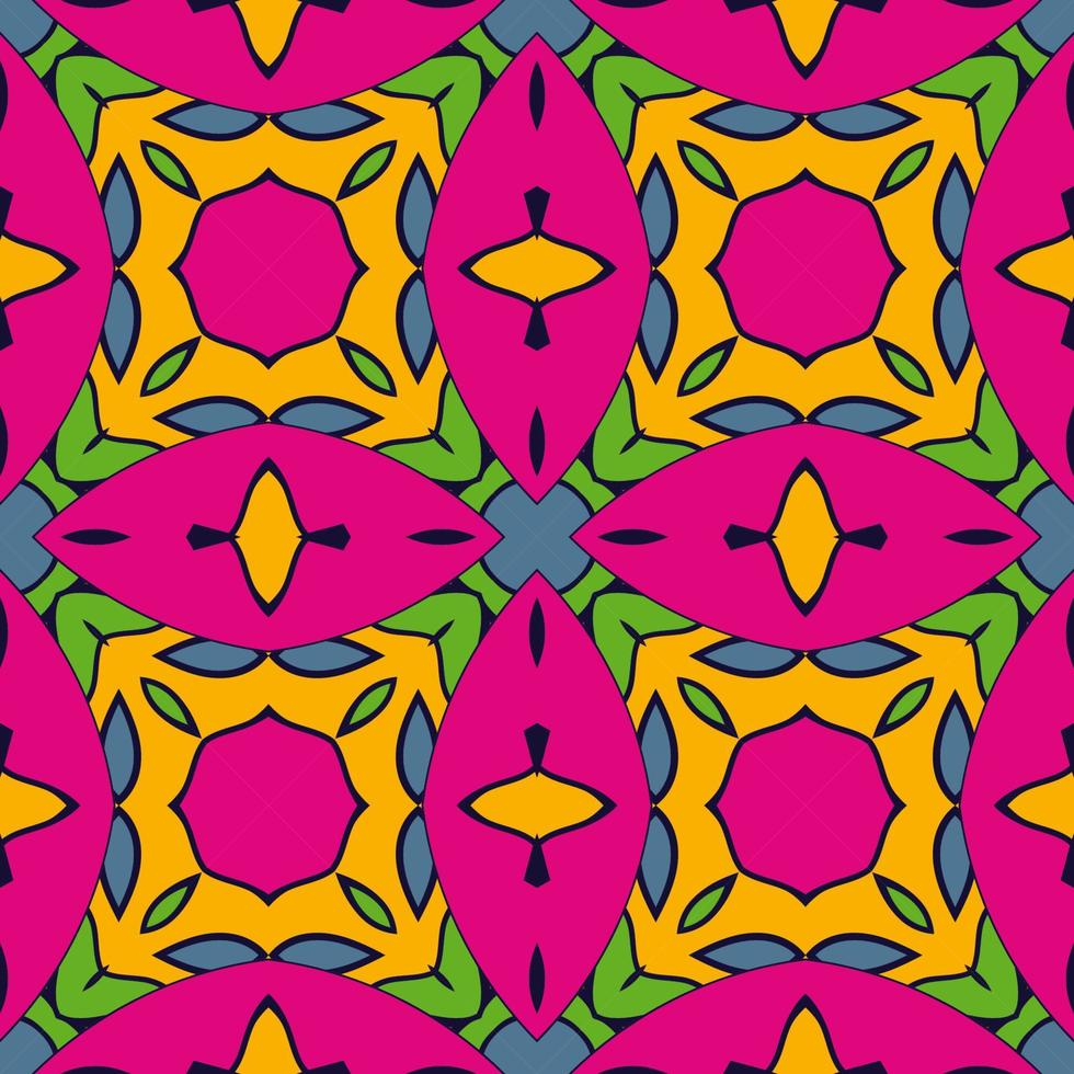 nahtloses muster der geometrischen blume des abstrakten bunten gekritzels. Blumenhintergrund. Kaleidoskop-Mosaik, Geo-Fliese aus dünner Linienverzierung. vektor