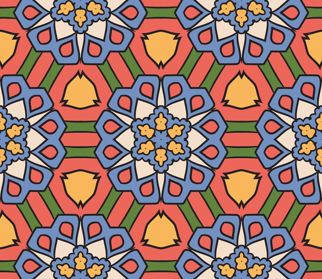 abstrakt färgglada doodle geometriska blomma seamless mönster. blommig bakgrund. kalejdoskop mosaik, geo kakel av tunn linje prydnad. vektor