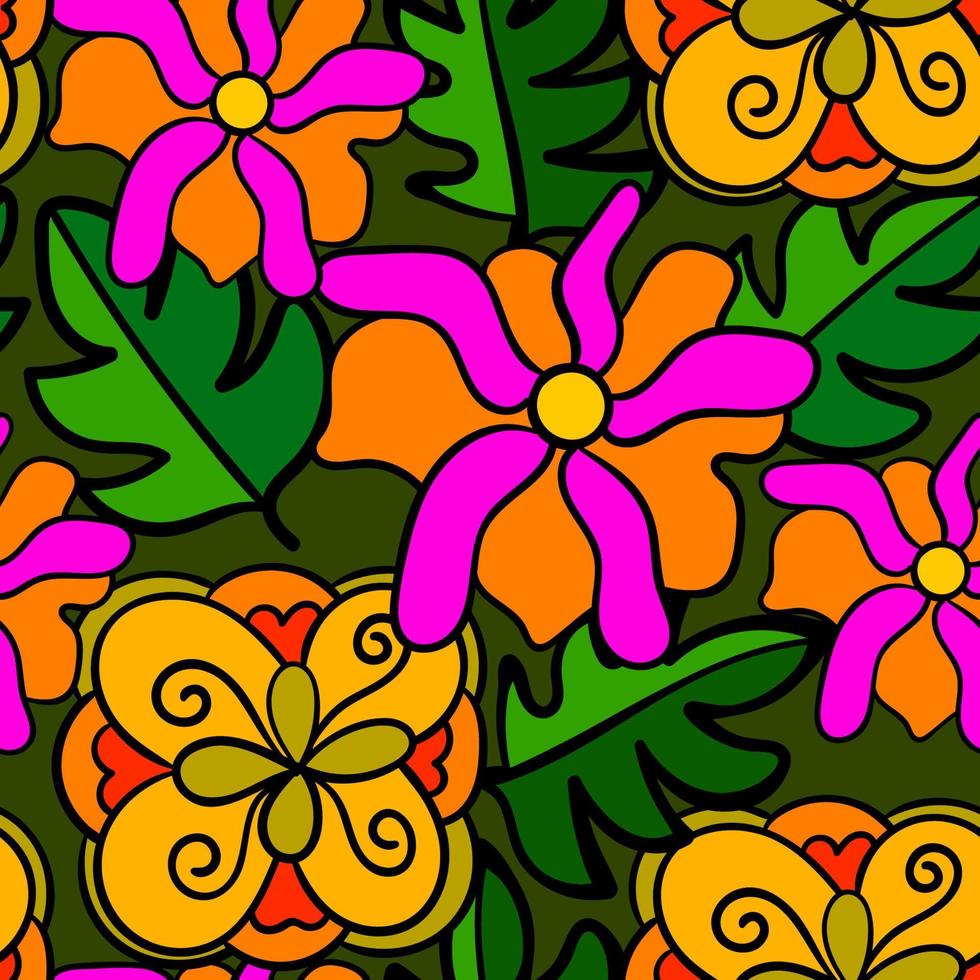 söta sömlösa blommönster med tunn linje doodle blommor, grenar och löv, blommig bakgrund. vektor