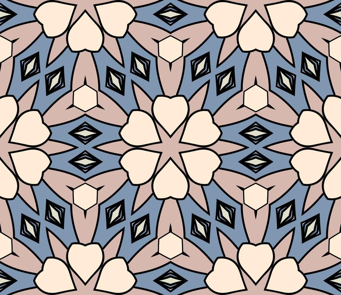 nahtloses muster der geometrischen blume des abstrakten bunten gekritzels. Blumenhintergrund. Kaleidoskop-Mosaik, Geo-Fliese aus dünner Linienverzierung. vektor