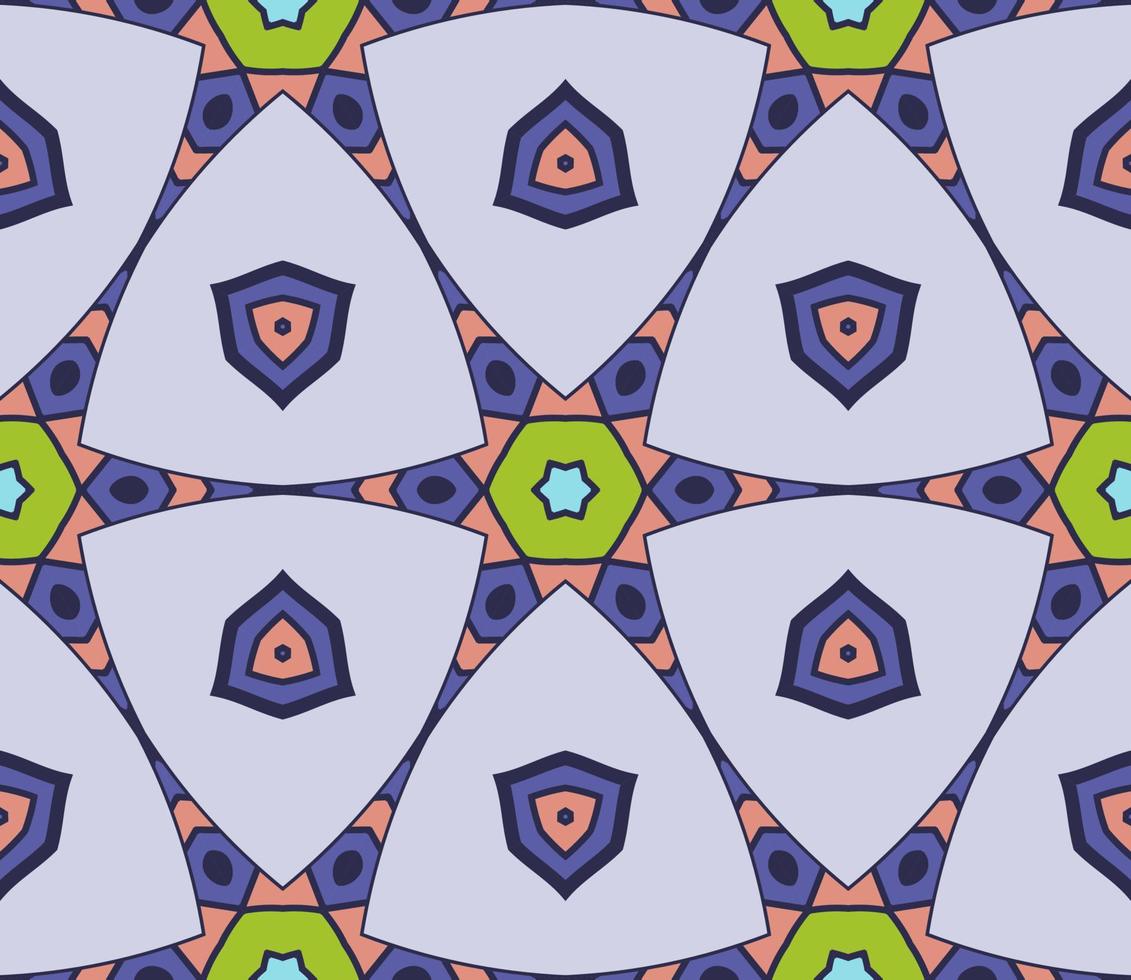 nahtloses muster der geometrischen blume des abstrakten bunten gekritzels. Blumenhintergrund. Kaleidoskop-Mosaik, Geo-Fliese aus dünner Linienverzierung. vektor