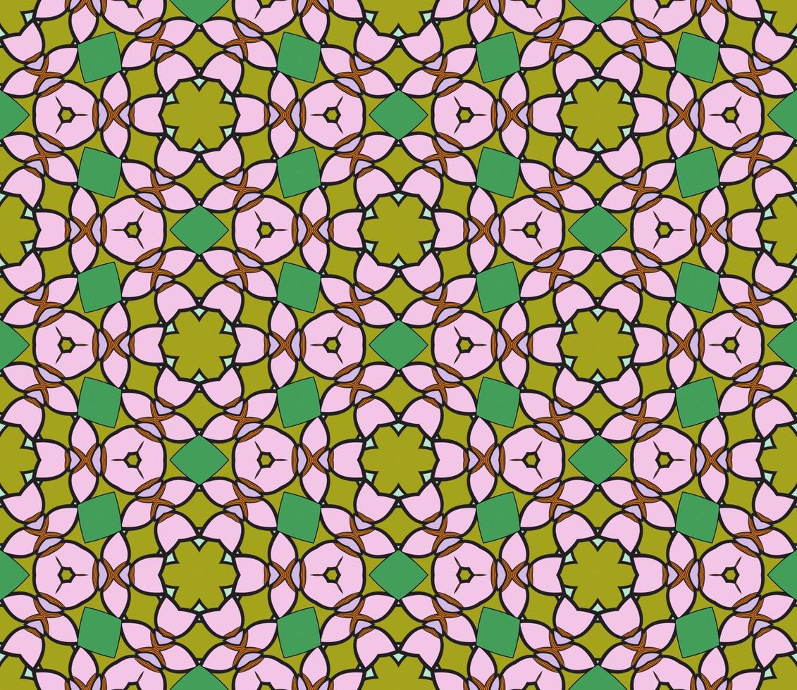 nahtloses muster der geometrischen blume des abstrakten bunten gekritzels. Blumenhintergrund. Kaleidoskop-Mosaik, Geo-Fliese aus dünner Linienverzierung. vektor