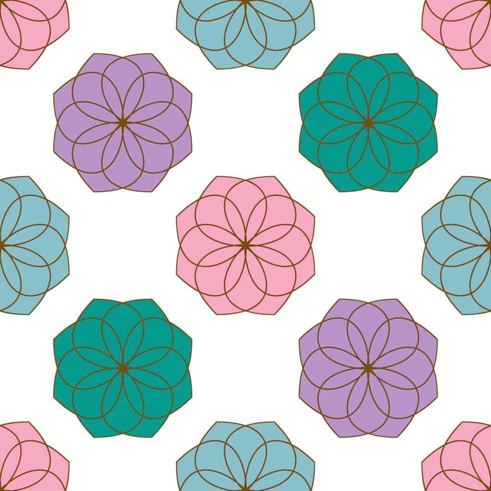 nahtloses Muster mit bunten geometrischen Blumen. Blumenverzierungshintergrund. vektor