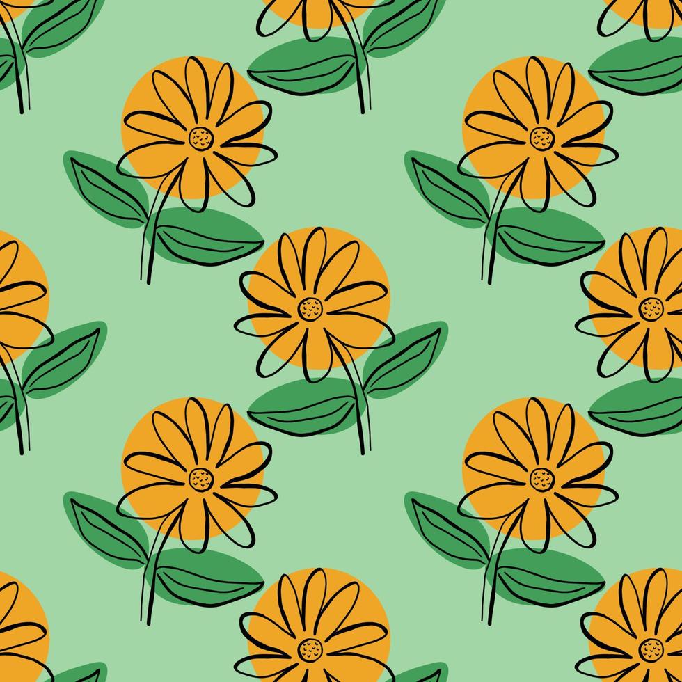 söta tecknade polka dot slarviga blommor i doodle stil sömlösa mönster. blommig barnslig stil bakgrund. vektor