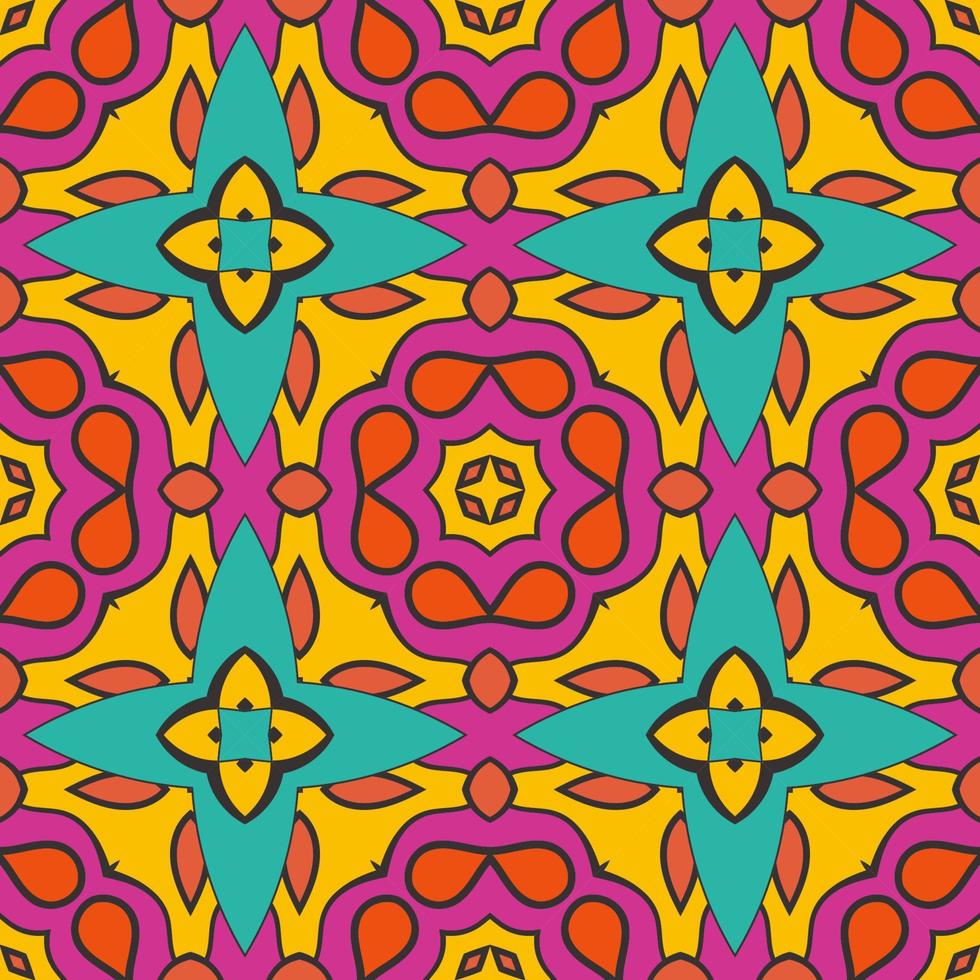 abstrakt färgglada doodle geometriska blomma seamless mönster. blommig bakgrund. kalejdoskop mosaik, geo kakel av tunn linje prydnad. vektor