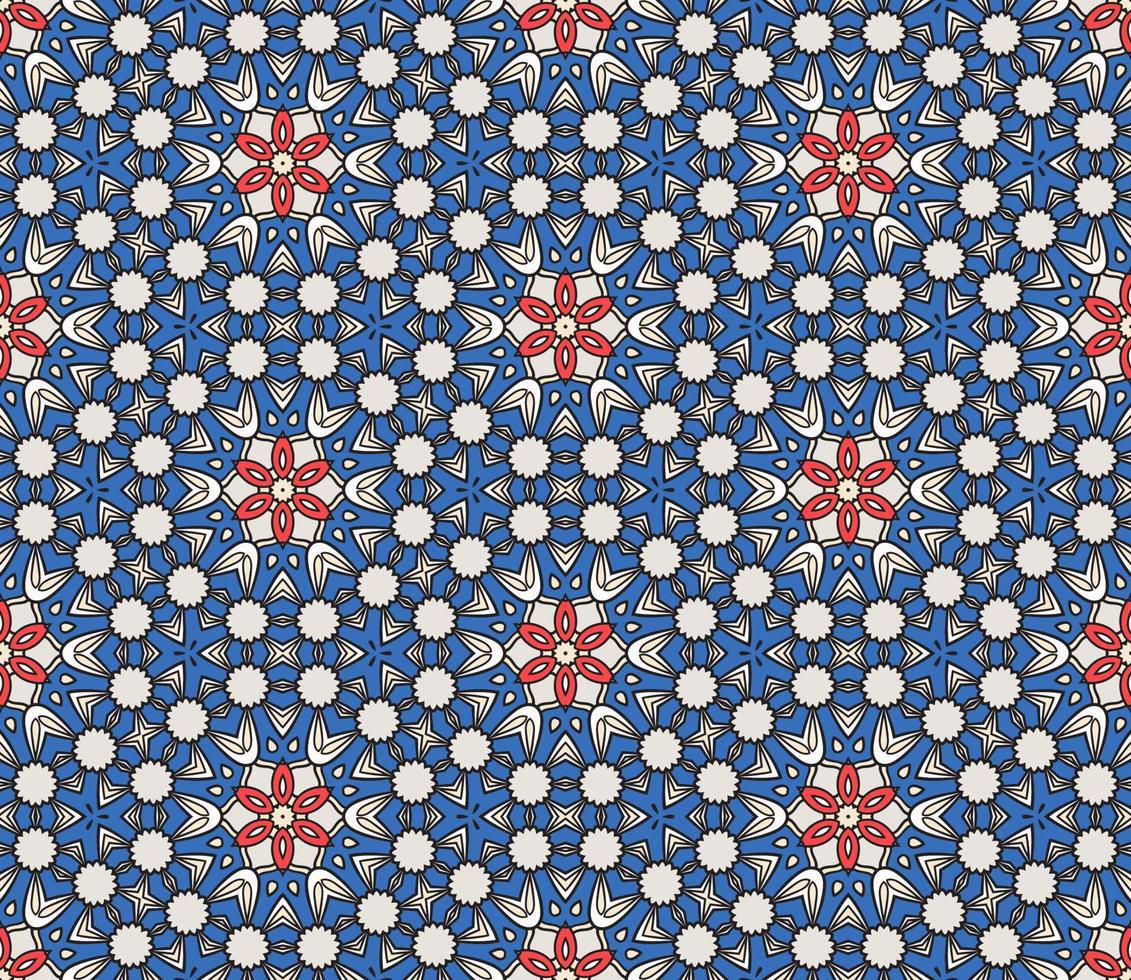 abstrakt färgglada doodle geometriska blomma seamless mönster. blommig bakgrund. mosaik, geo kakel av tunn linje ornament. vektor