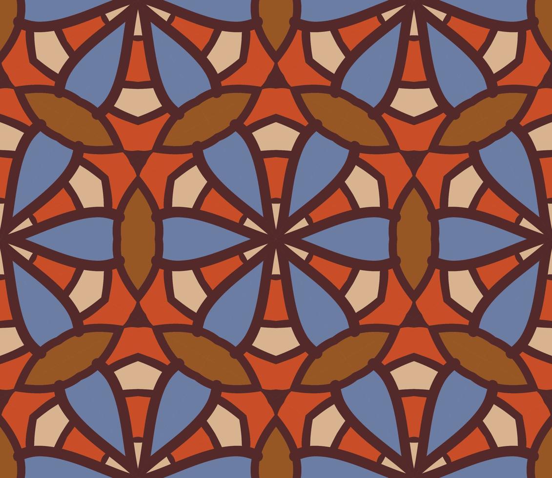 nahtloses muster der geometrischen blume des abstrakten bunten gekritzels. Blumenhintergrund. Kaleidoskop-Mosaik, Geo-Fliese aus dünner Linienverzierung. vektor