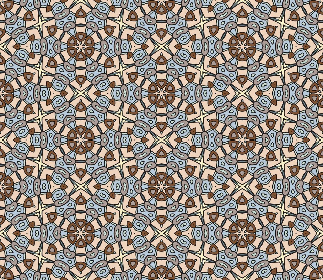 nahtloses muster der geometrischen blume des abstrakten bunten gekritzels. Blumenhintergrund. Kaleidoskop-Mosaik, Geo-Fliese aus dünner Linienverzierung. vektor