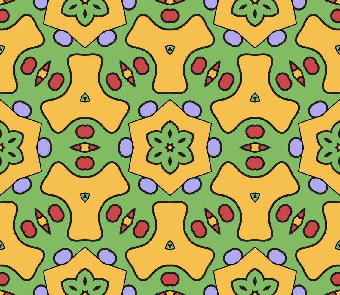 abstrakt färgglada doodle geometriska blomma seamless mönster. blommig bakgrund. kalejdoskop mosaik, geo kakel av tunn linje prydnad. vektor