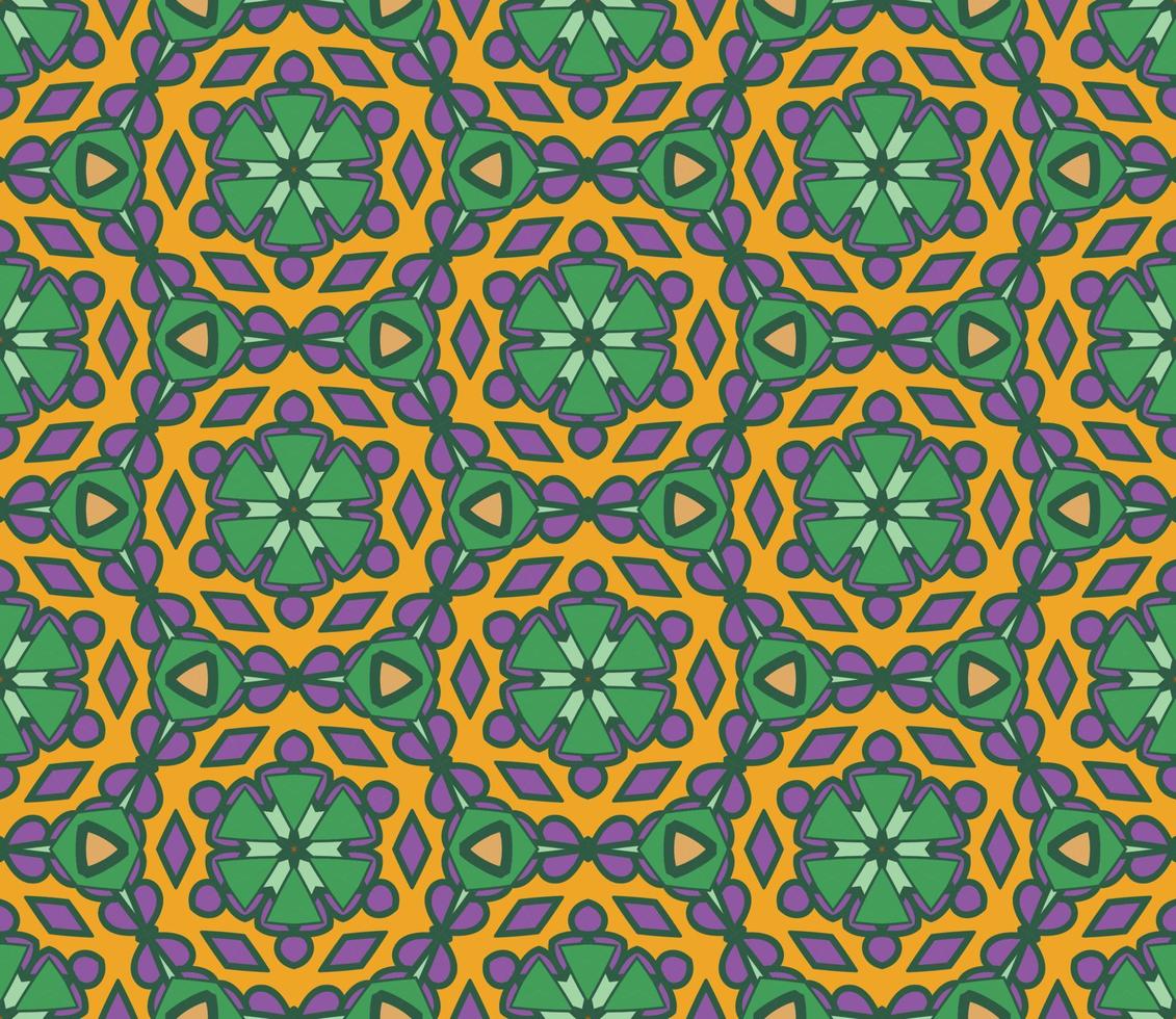 nahtloses muster der geometrischen blume des abstrakten bunten gekritzels. Blumenhintergrund. Kaleidoskop-Mosaik, Geo-Fliese aus dünner Linienverzierung. vektor