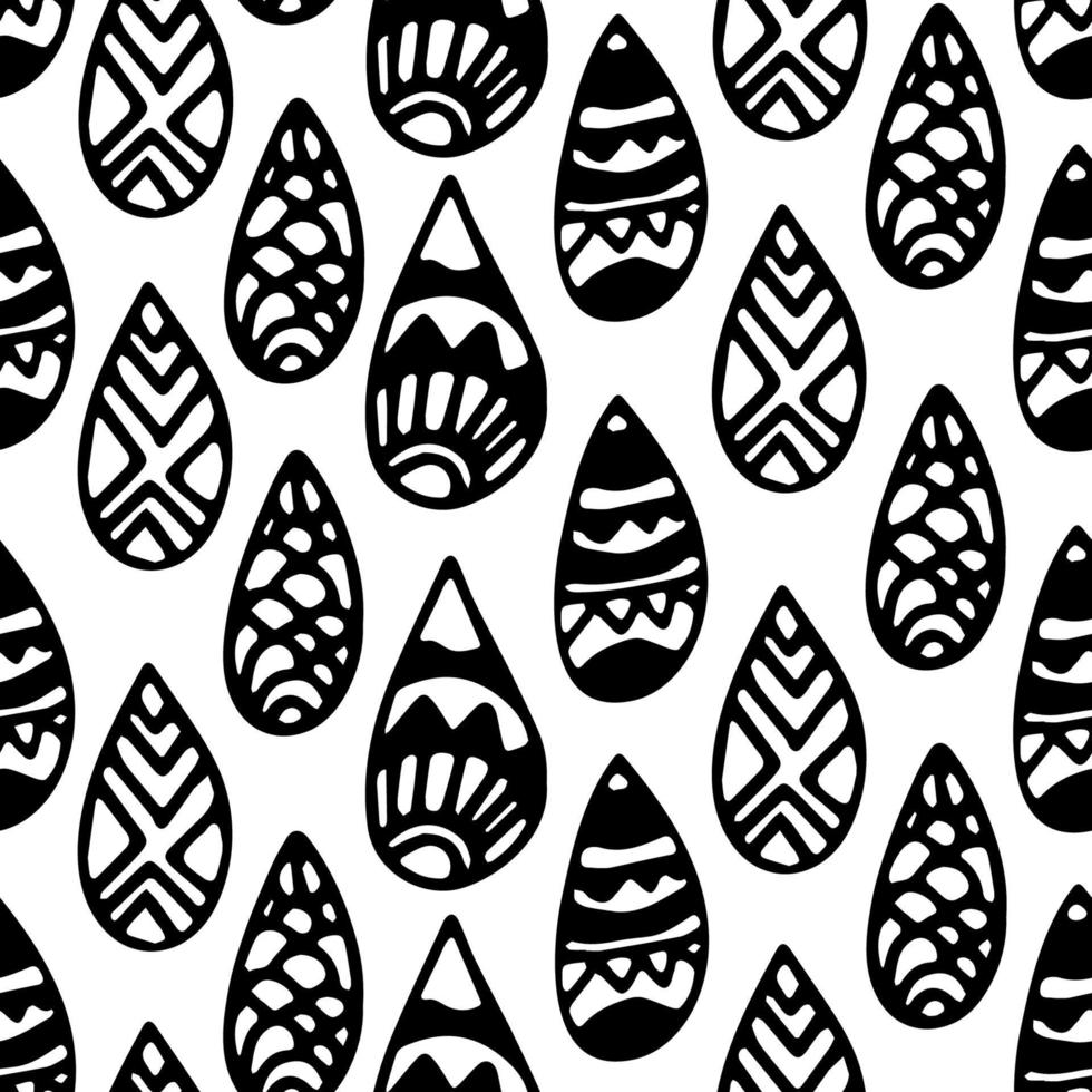 abstraktes Gekritzel nahtloses Muster mit dünner Linie schwarze handgezeichnete Stammes-Regentropfen auf weißem Hintergrund. vektor