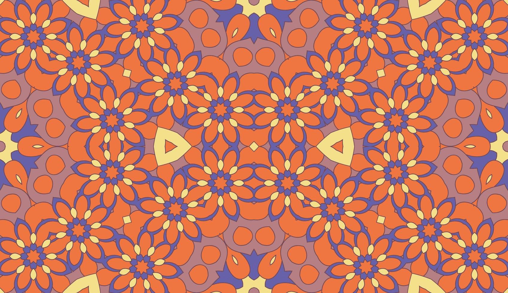 nahtloses muster der geometrischen blume des abstrakten bunten gekritzels. Blumenhintergrund. Kaleidoskop-Mosaik, Geo-Fliese aus dünner Linienverzierung. vektor