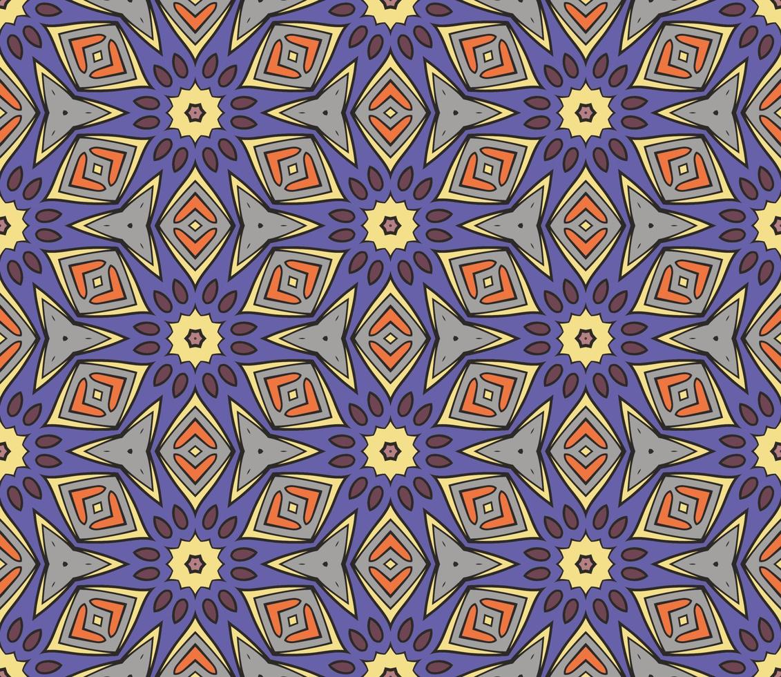 nahtloses muster der geometrischen blume des abstrakten bunten gekritzels. Blumenhintergrund. Kaleidoskop-Mosaik, Geo-Fliese aus dünner Linienverzierung. vektor