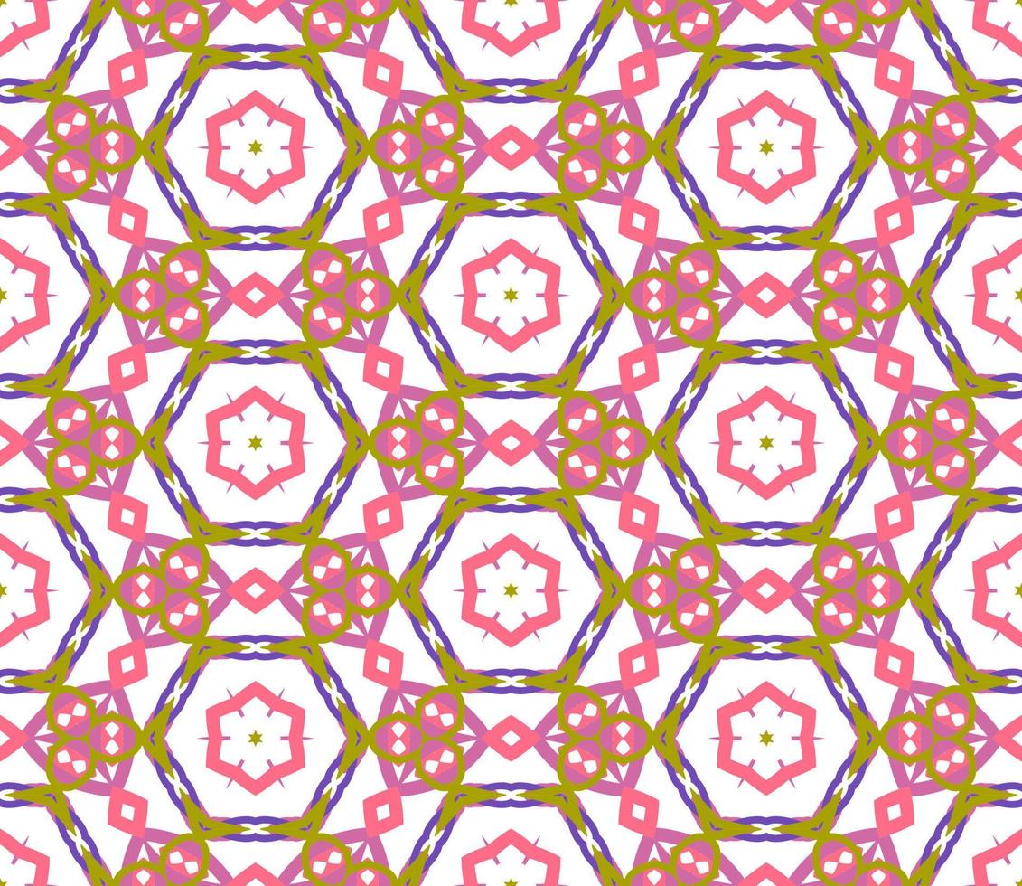 nahtloses muster der geometrischen blume des abstrakten bunten gekritzels. Blumenhintergrund. Kaleidoskop-Mosaik, Geo-Fliese aus dünner Linienverzierung. vektor