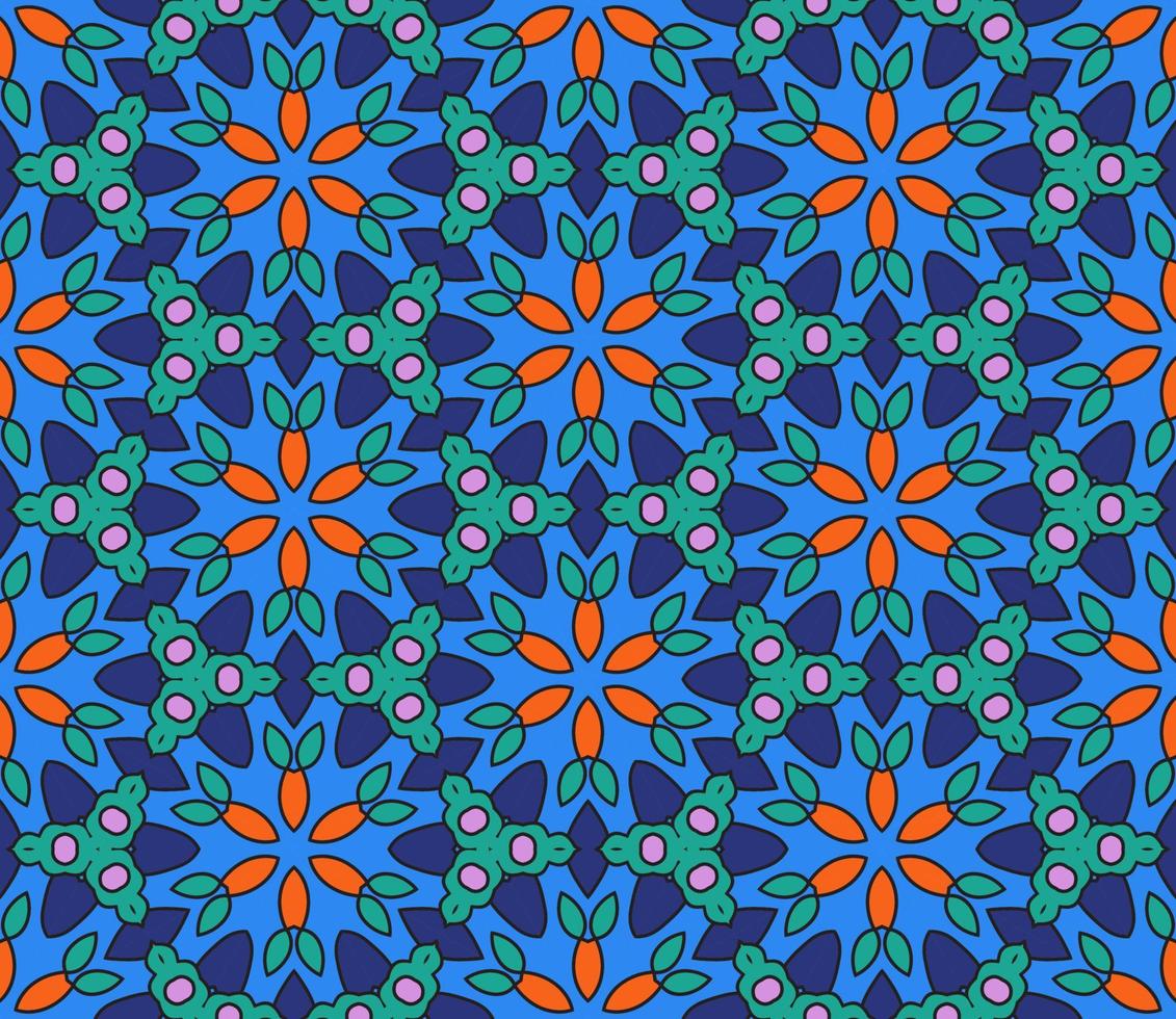 abstrakt färgglada doodle geometriska blomma seamless mönster. blommig bakgrund. kalejdoskop mosaik, geo kakel av tunn linje prydnad. vektor