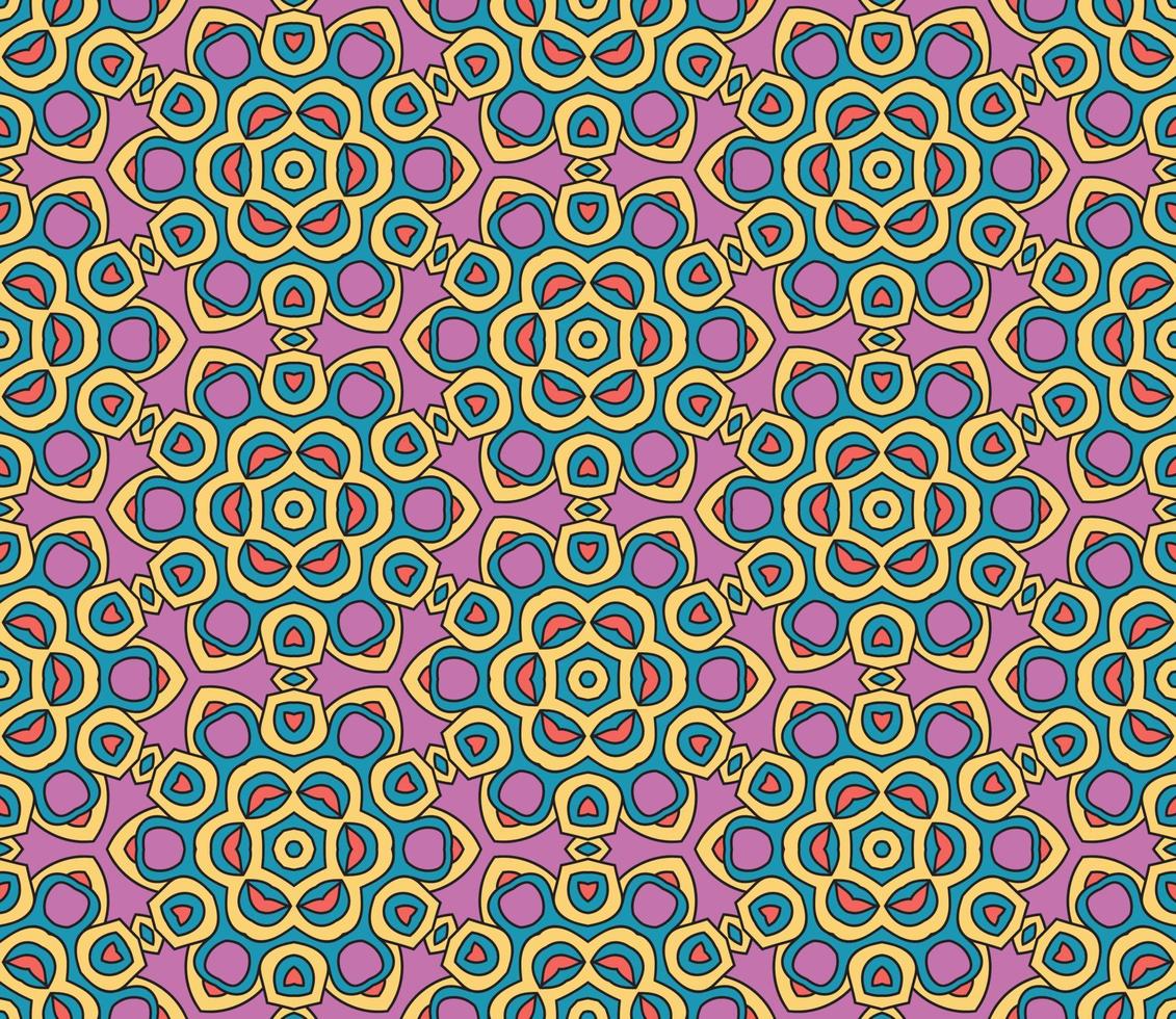 abstrakt färgglada doodle geometriska blomma seamless mönster. blommig bakgrund. kalejdoskop mosaik, geo kakel av tunn linje prydnad. vektor