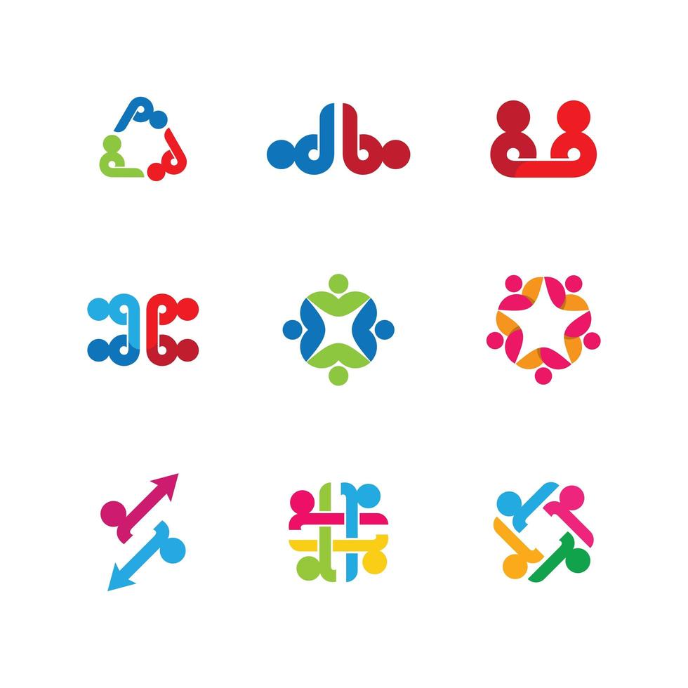 Verbundene Menschen in verschiedenen Formen Business Teamwork Logo-Set vektor
