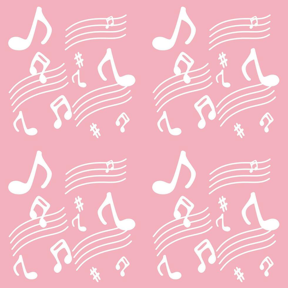 sömlös bakgrund musikaliska noter vit rosa bakgrund vektor