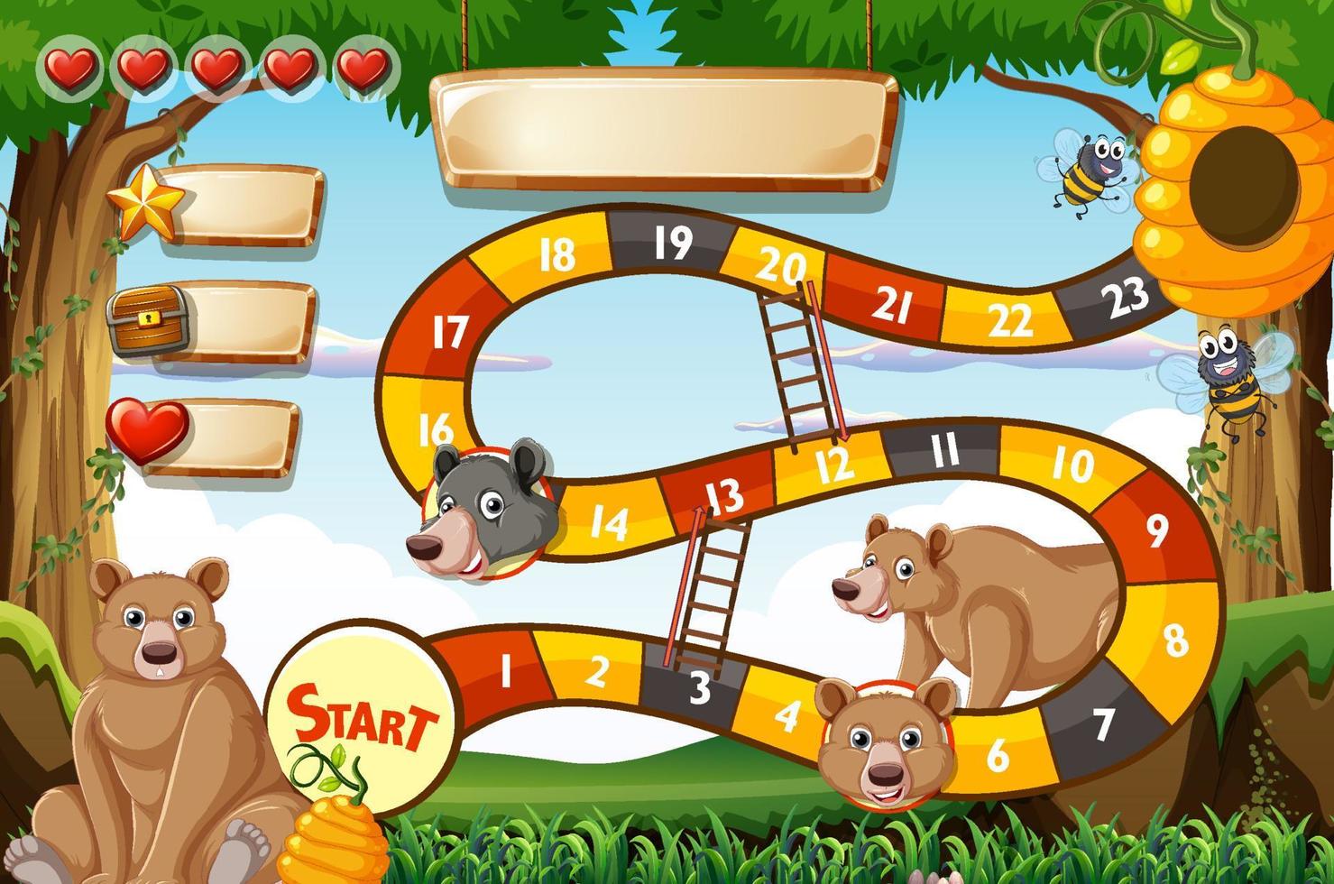 Spieldesign mit Bären im Hintergrund vektor