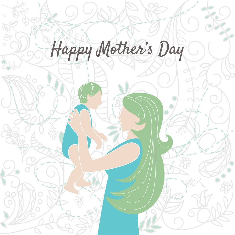 die Mutter und ihr Kind. lineare Vektordarstellung. Blumenmuster. Logo einer glücklichen Mutterschaft und Kindheit. glückliche Familie. vektor