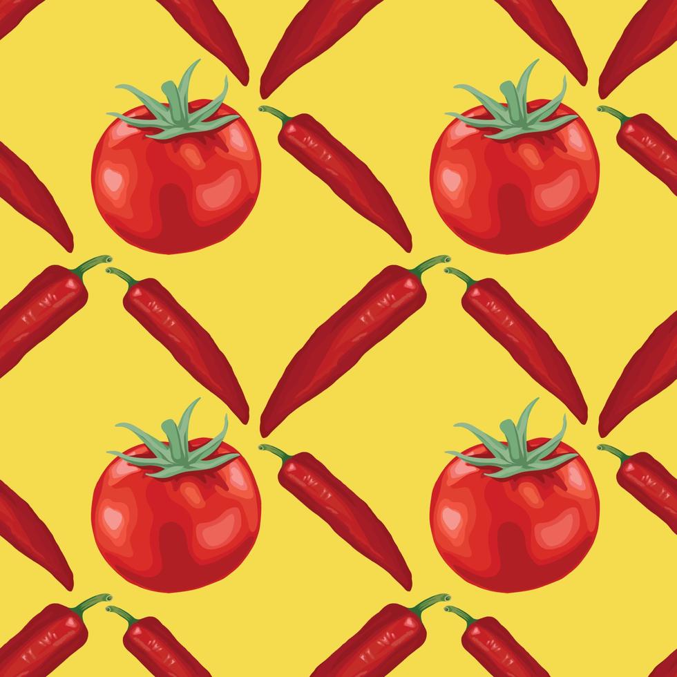 rote Chilis und Tomaten zeichnen Gemüsemuster von Hand vektor