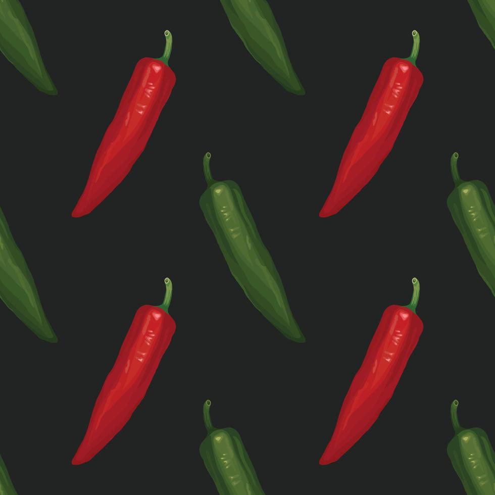 röd chili och grön chili handrita grönsaksmönsterdesign vektor