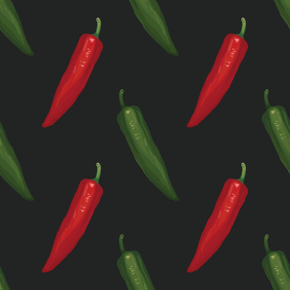 rote Chili und grüne Chili Hand zeichnen Gemüsemusterdesign vektor