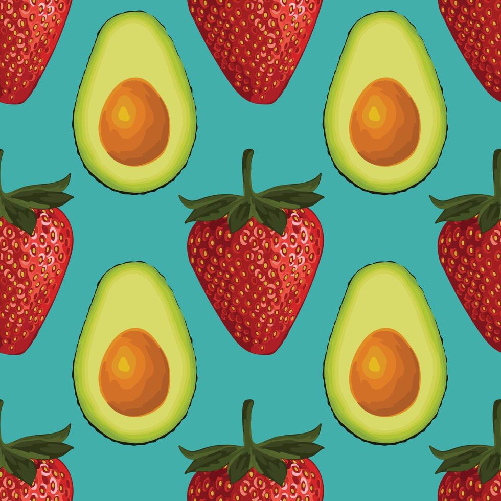 Avocado und Erdbeere Hand zeichnen Gemüse Musterdesign vektor