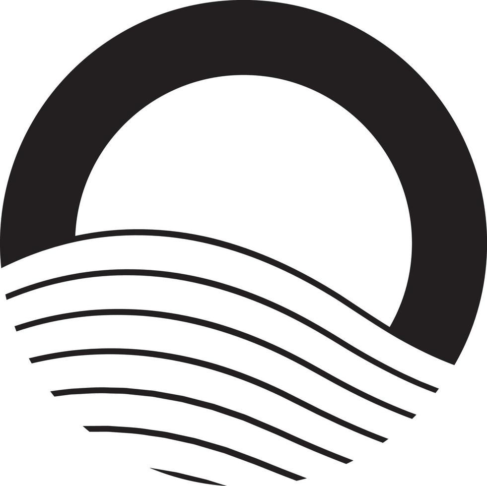 Ozean- und Sonnensymbol, negatives Raum-Ozean-Logo, Buchstabe o für Ozean-Logo, vektor