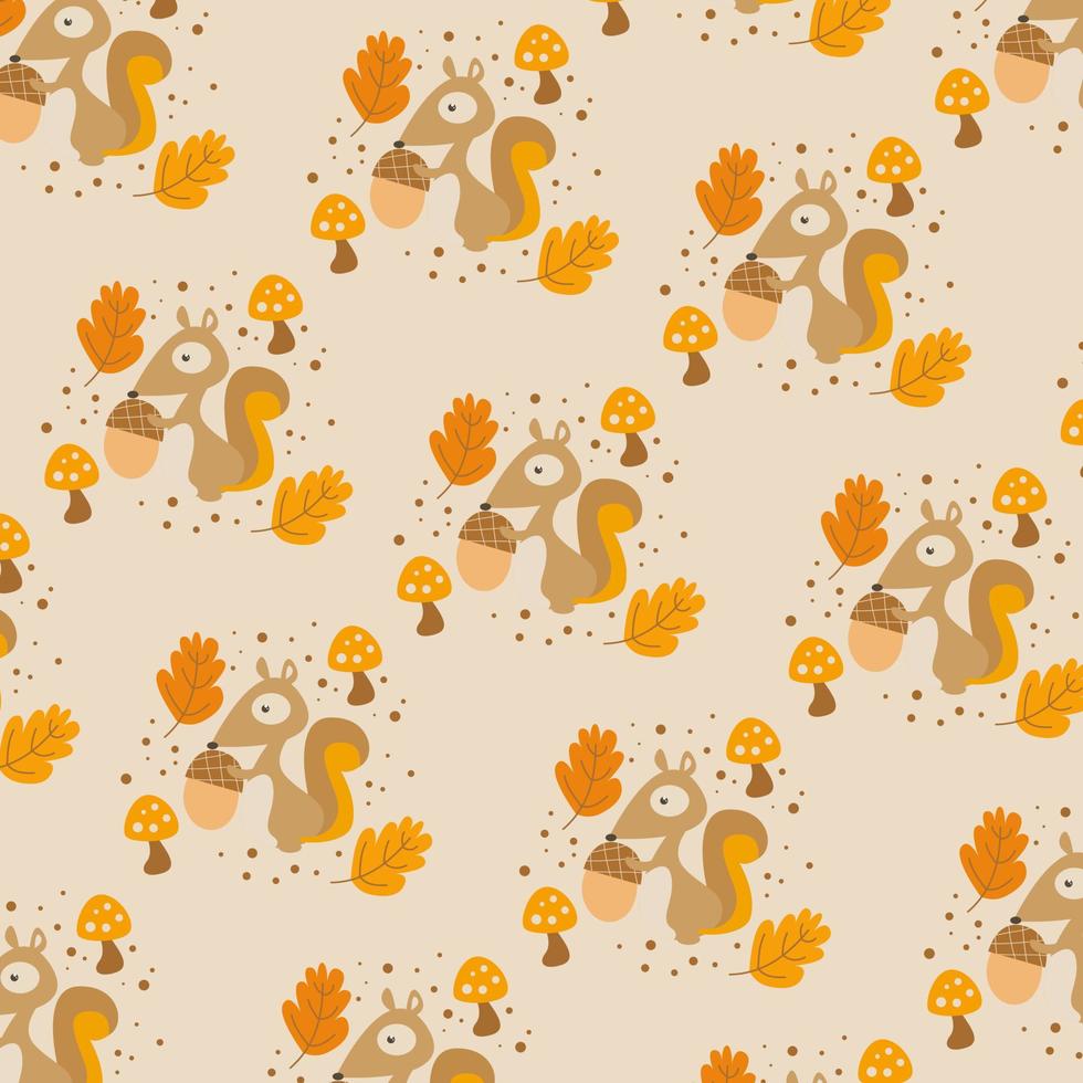 Eichhörnchenmuster mit Eichelnussvektor. vorlage für ökologisches stoffdesign, cover, hintergrund, verpackung vektor