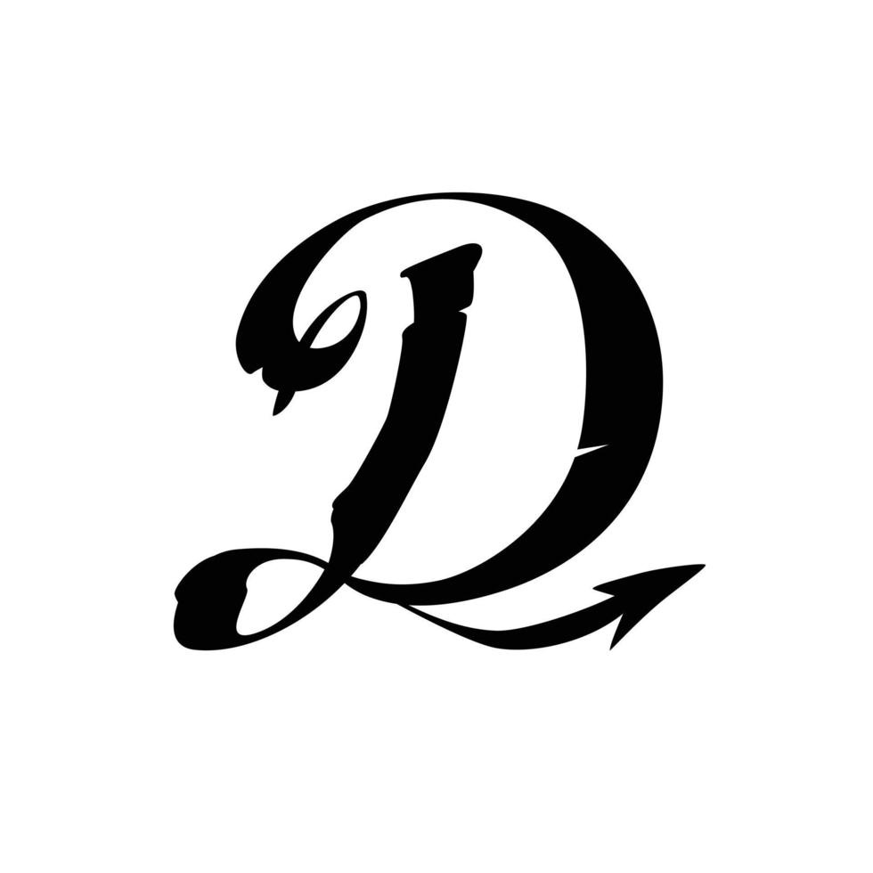 bokstaven d i gotisk stil. vektor. symbol för latinsk versal. bokstaven d med djävulens svans. varumärkesföretag och företagslogotyp. medeltida handskriven typsnitt. vektor