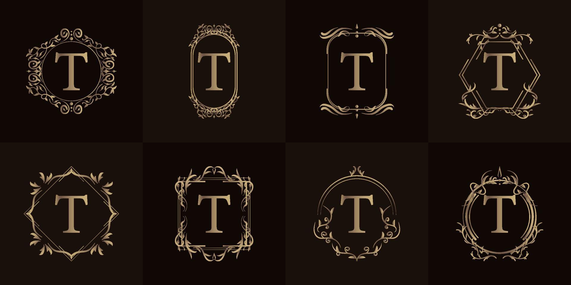 logo initial t mit luxus-ornament oder blumenrahmen, set-kollektion. vektor