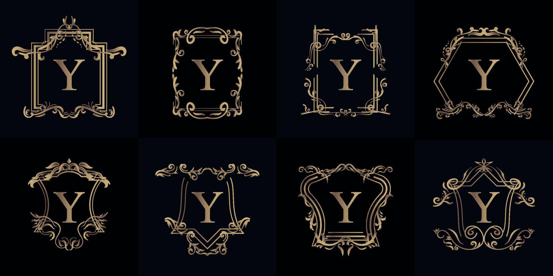 Sammlung von Logo-Anfangsbuchstaben y mit luxuriösem Ornament oder Blumenrahmen vektor