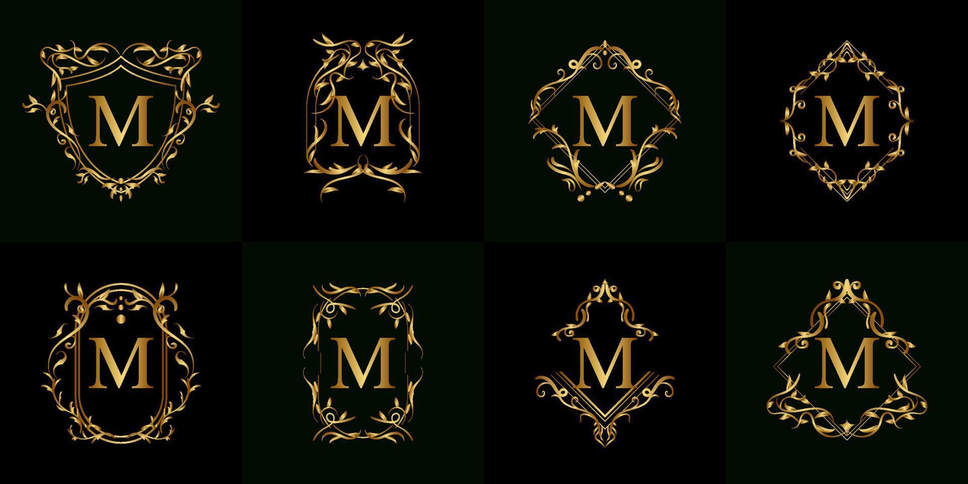 sammlung von logo initial m mit luxusschmuck oder blumenrahmen vektor