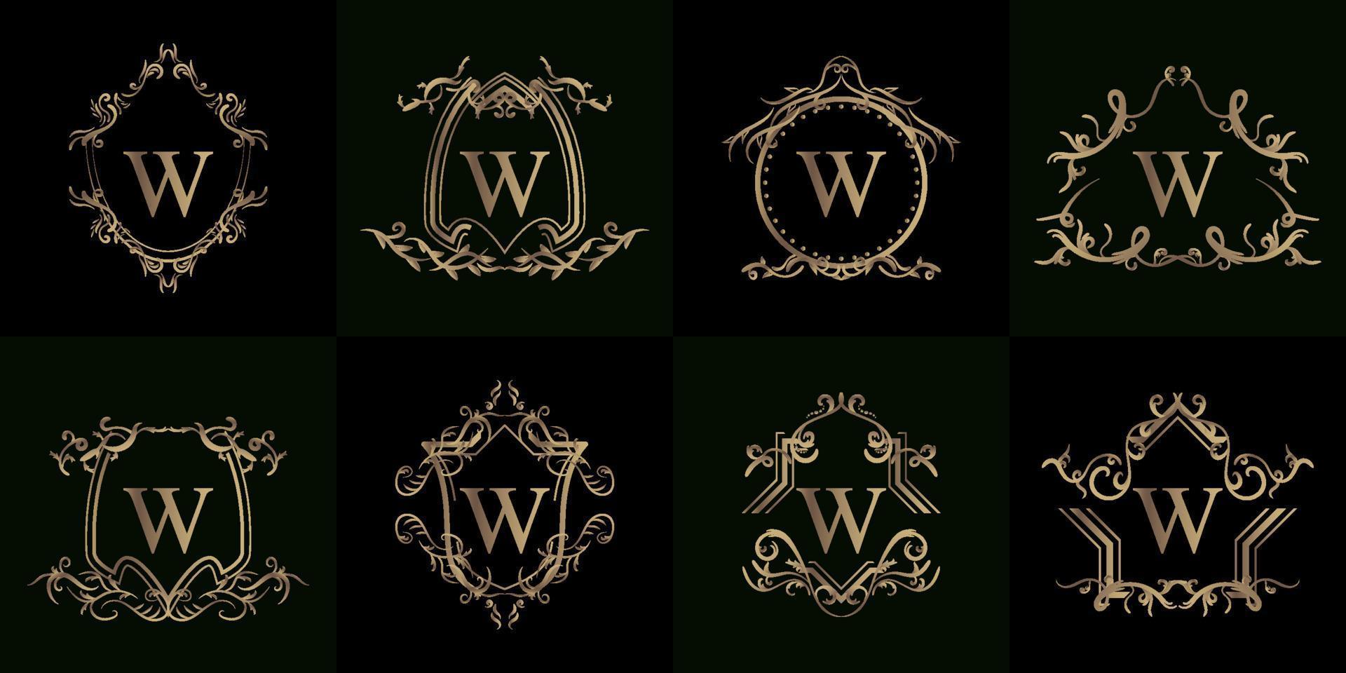 samling av logotyp initial w med lyx prydnad eller blomma ram vektor