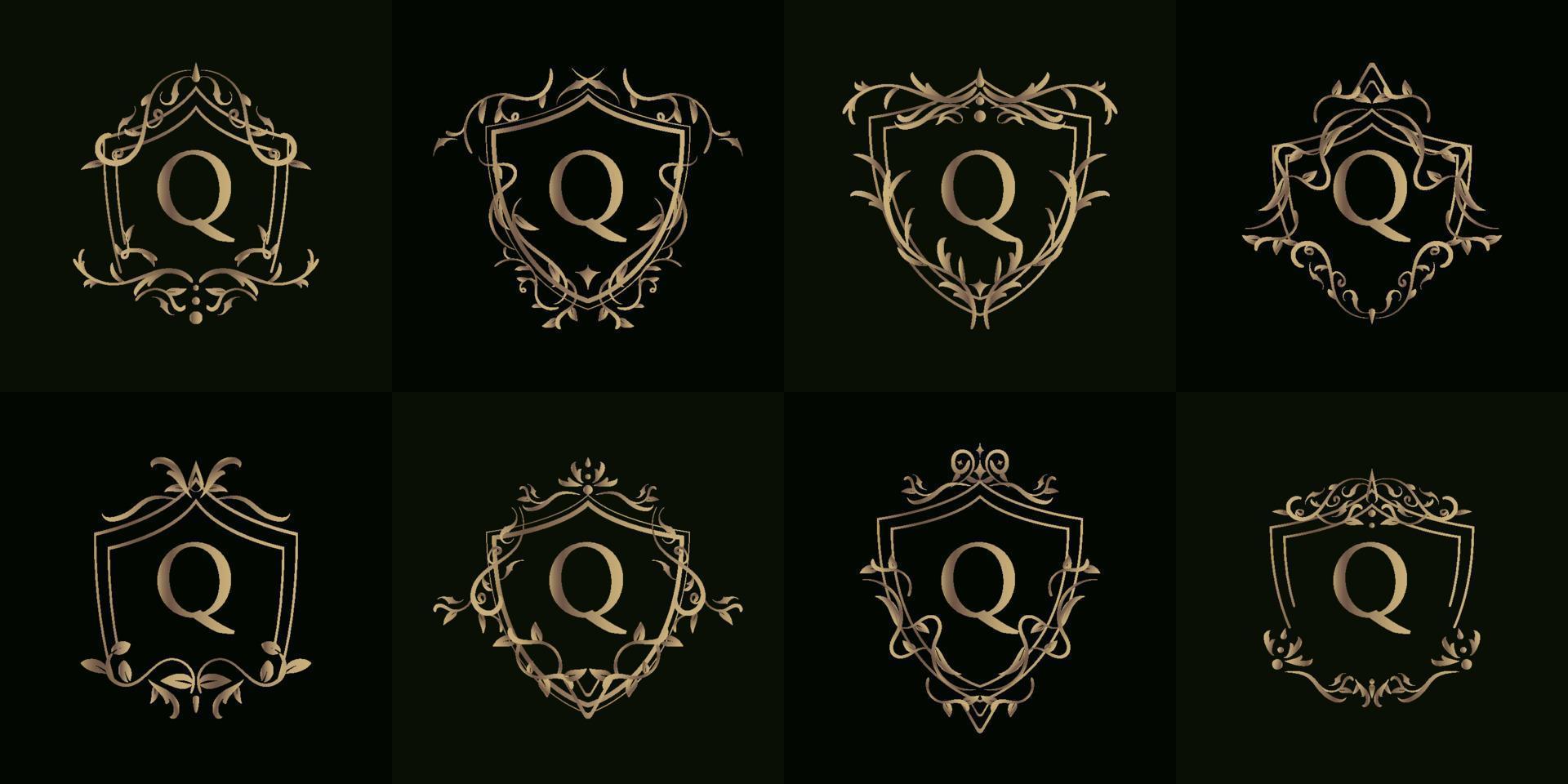 logo initial q mit luxusschmuck oder blumenrahmen, set-kollektion. vektor