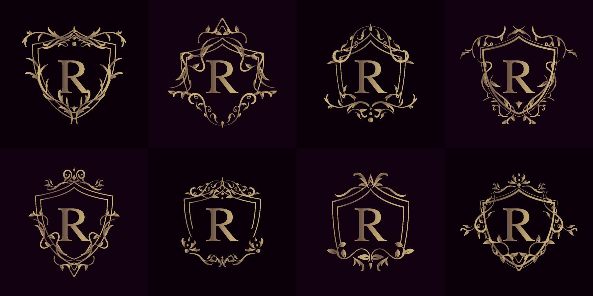 Sammlung von Logo-Initialen r mit luxuriösem Ornament oder Blumenrahmen vektor