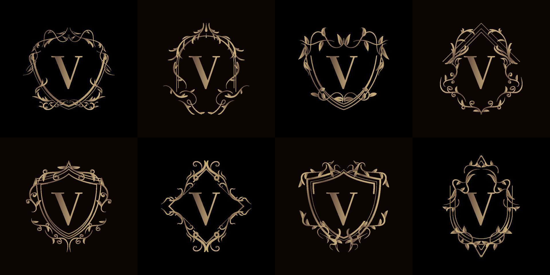 sammlung von logo initial v mit luxusschmuck oder blumenrahmen vektor