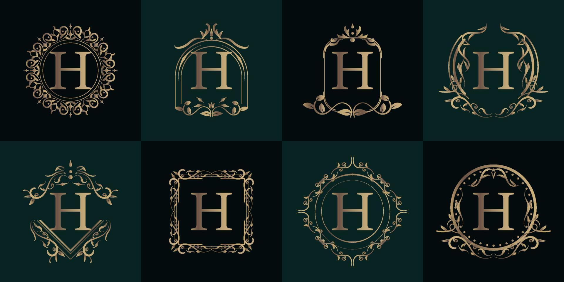 logo initial h mit luxusschmuck oder blumenrahmen, set-kollektion. vektor