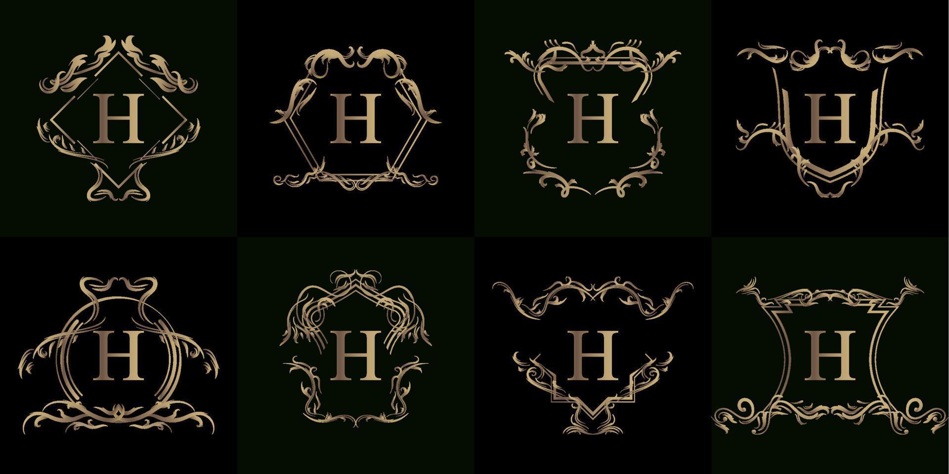 samling av logotyp initial h med lyx prydnad eller blomma ram vektor