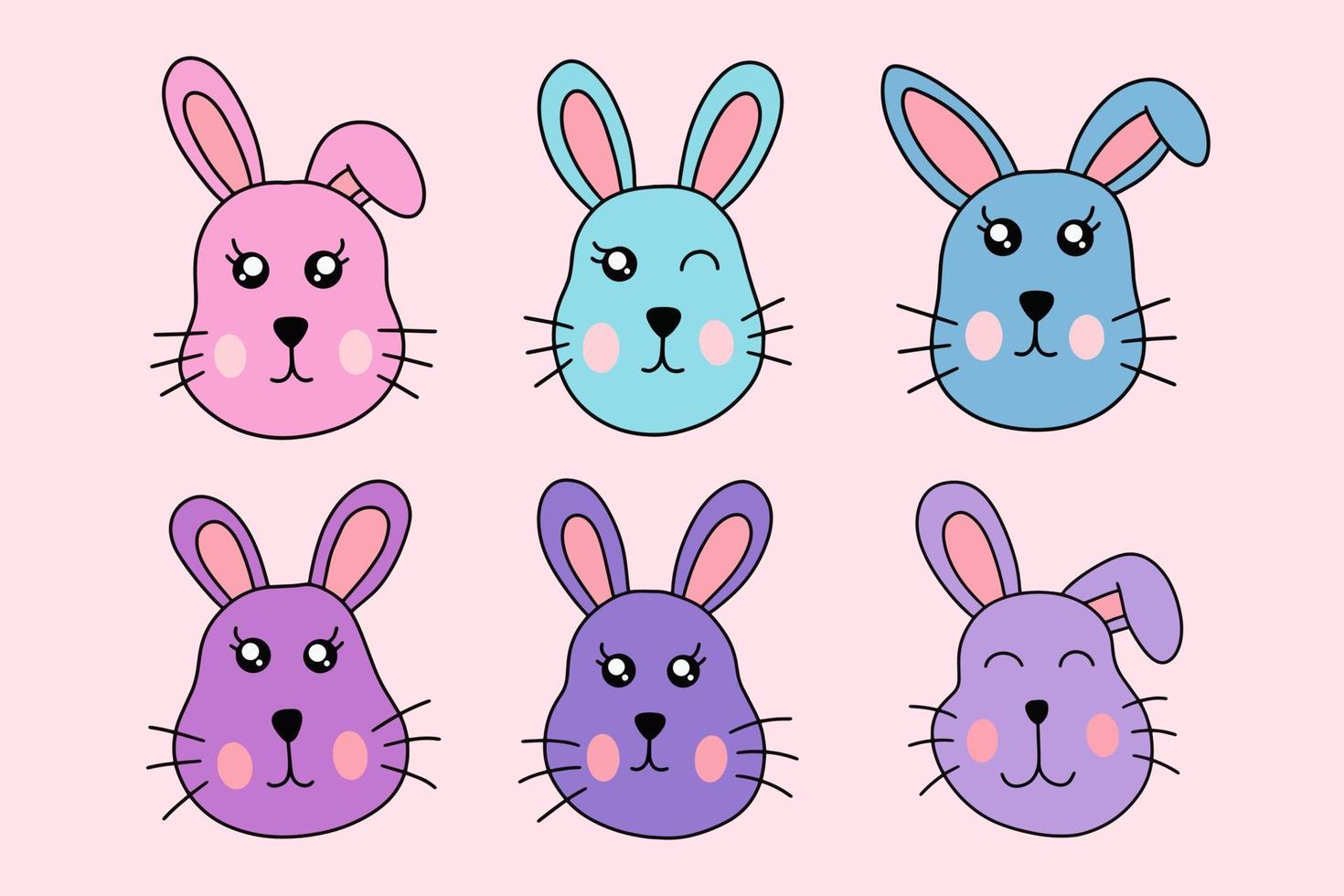 samling söt kanin kanin små barn baby djur tecknad clipart doodle vektor