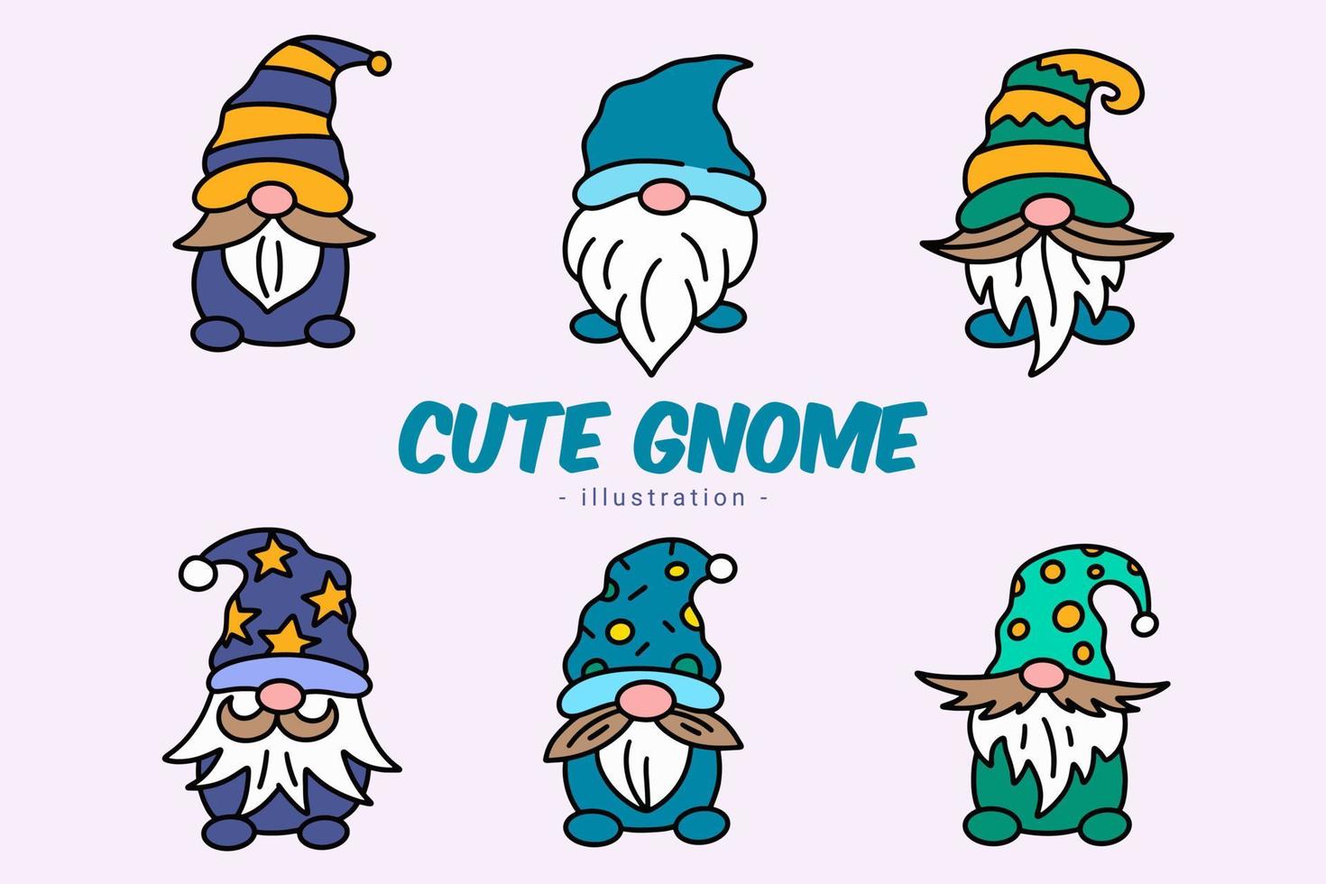 satz niedlicher gnome elf hand zeichnen cartoon doodle clipart sammlung vektor