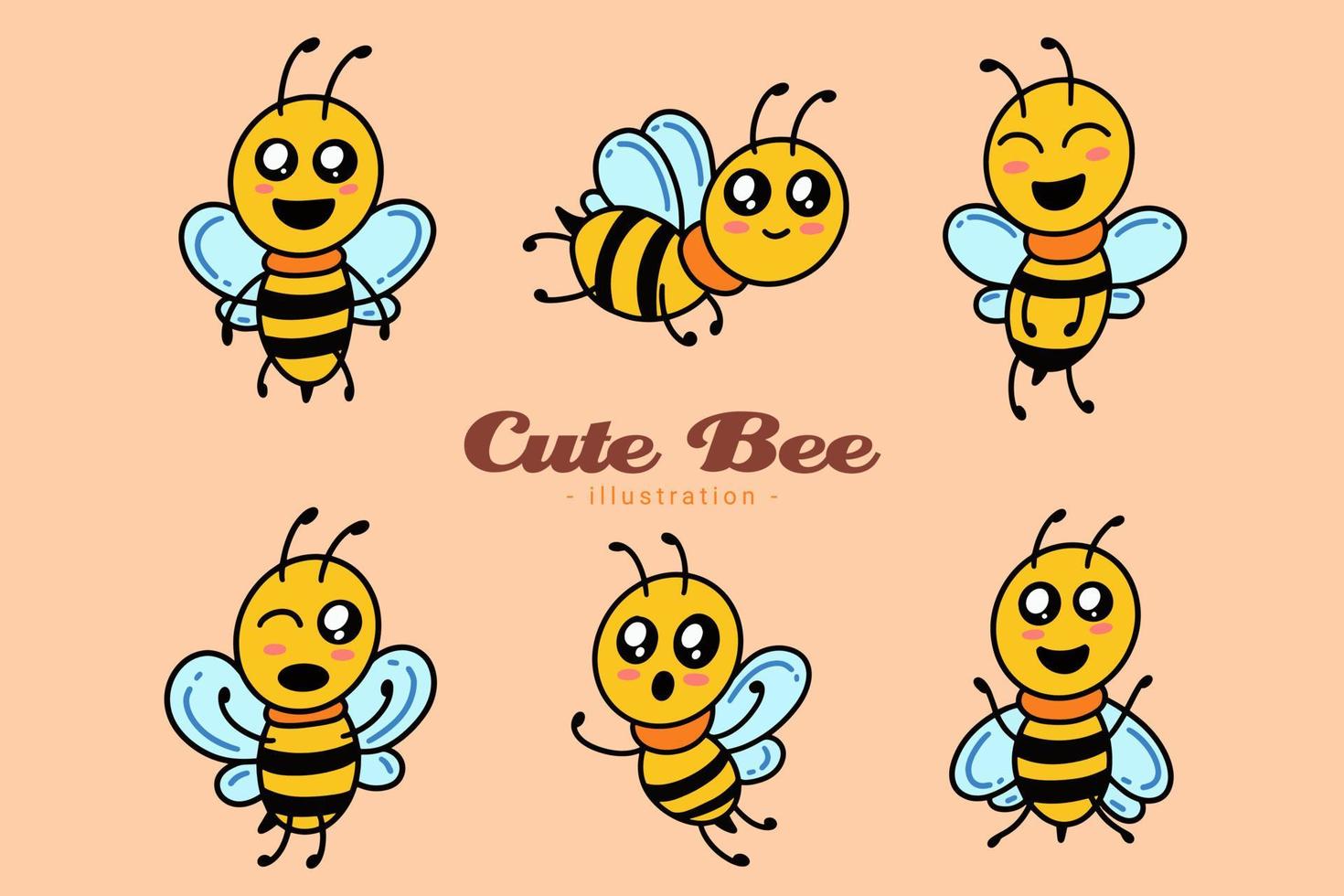 satz nettes bienenhonigtier mit unterschiedlicher haltung cartoon clipart kindisches kleines bienenmaskottchen flaches design vektor